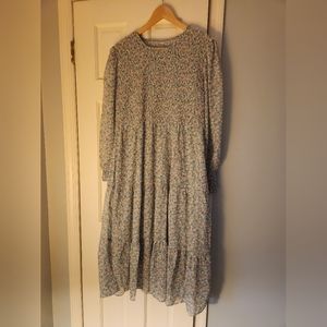 Blue floral midi dress with smocking